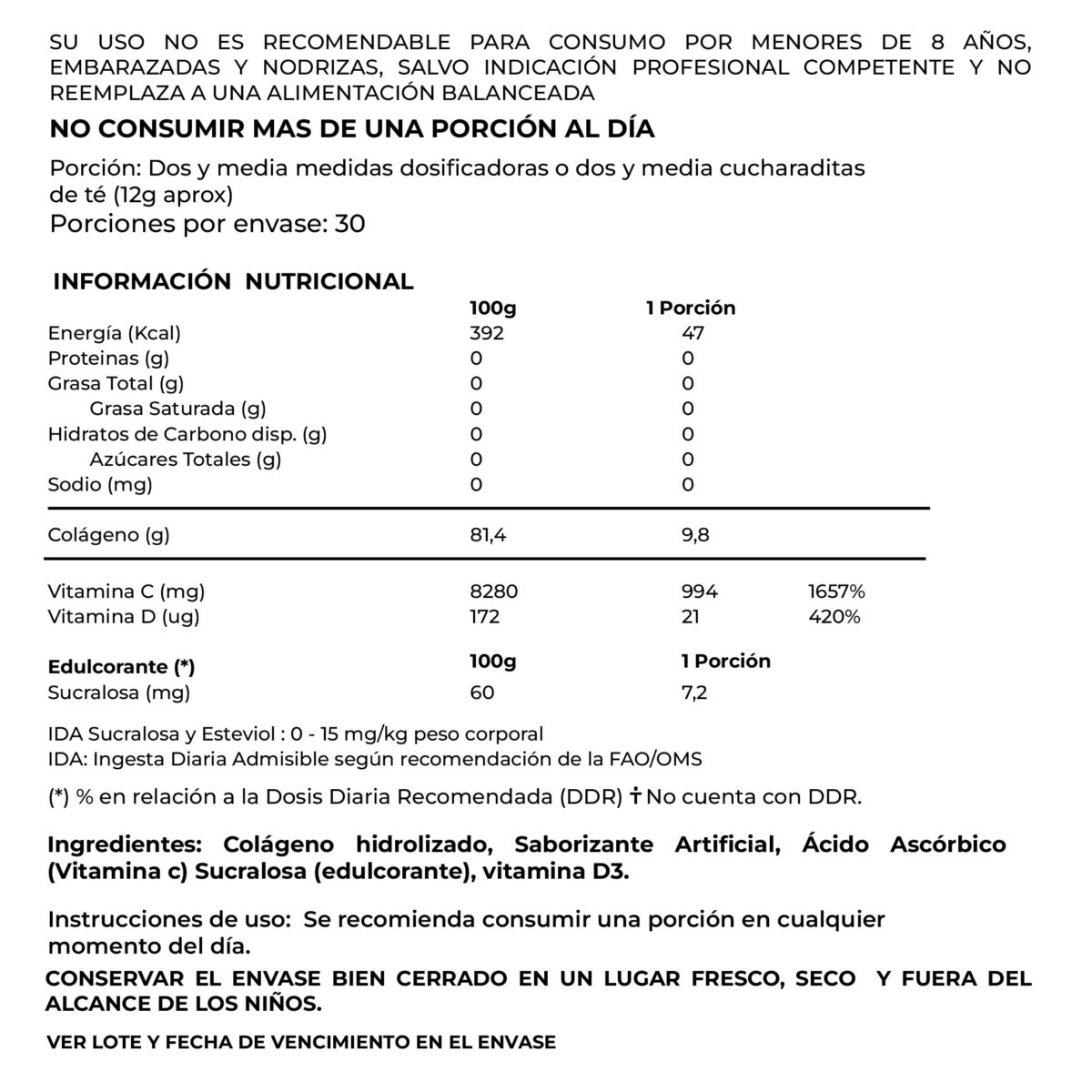Colágeno Hidrolizado FitSupps Fruit Punch con Vitamina C y D3 - Imagen 2